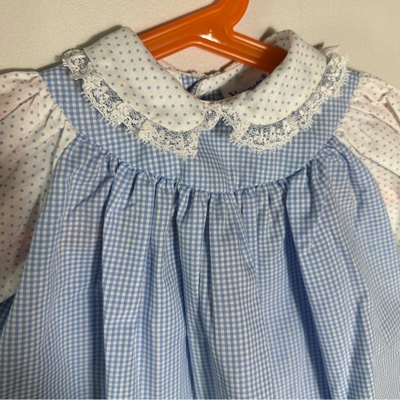 Vintage Nannette Blue and White Gingham Dress with Polka Dot Sleeves - Picture 2 of 7